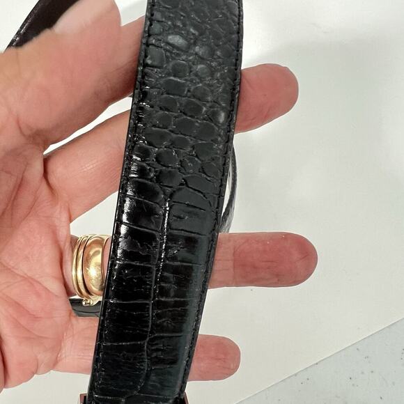 Lauren Ralph Lauren Croc Embossed Leather Belt L-32 Women Black Brown Reversible - Picture 4 of 9